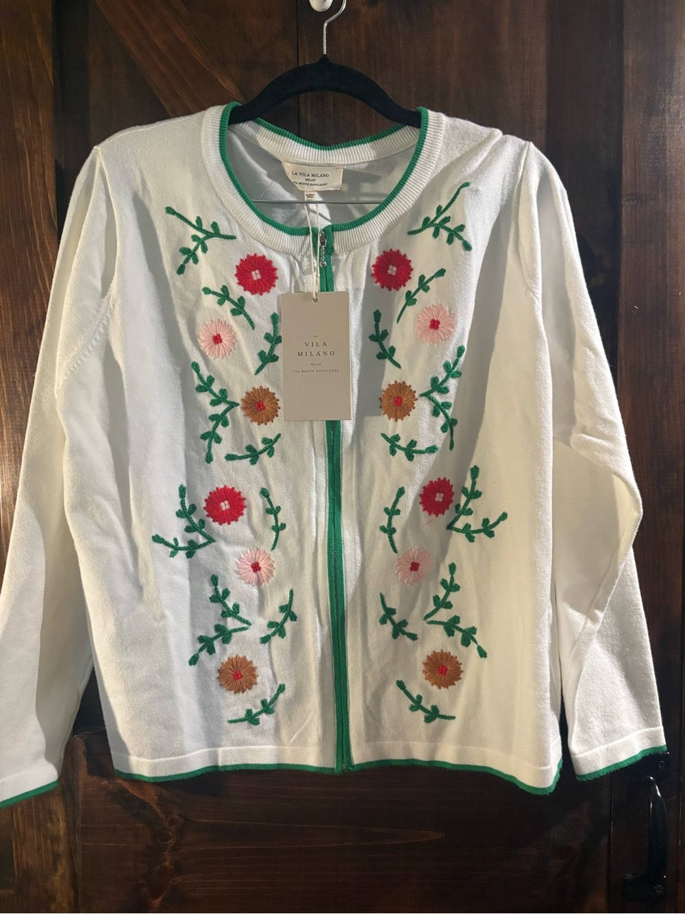 Milano White Floral Embroidered Zip Cardigan NWT